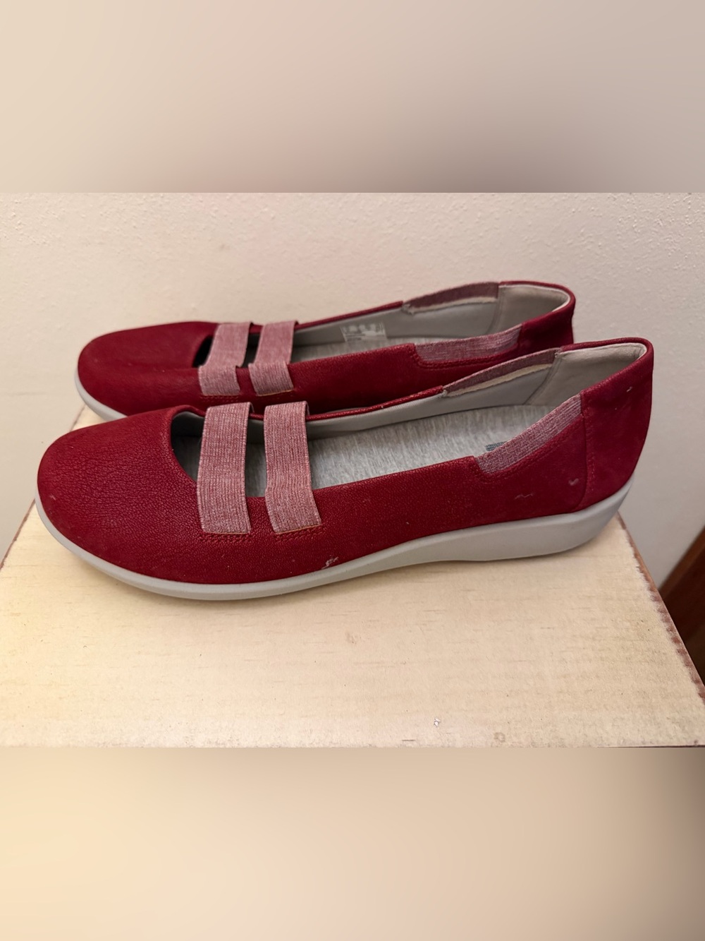 Clarks Wine Red Mary Jane Flats with Dual Straps
